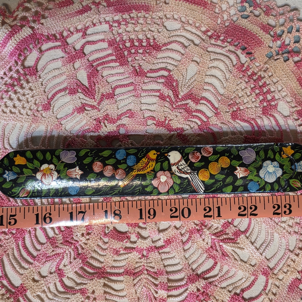 Hand-Painted Floral Bird Trinket Box in Black with Yellow & White Birds